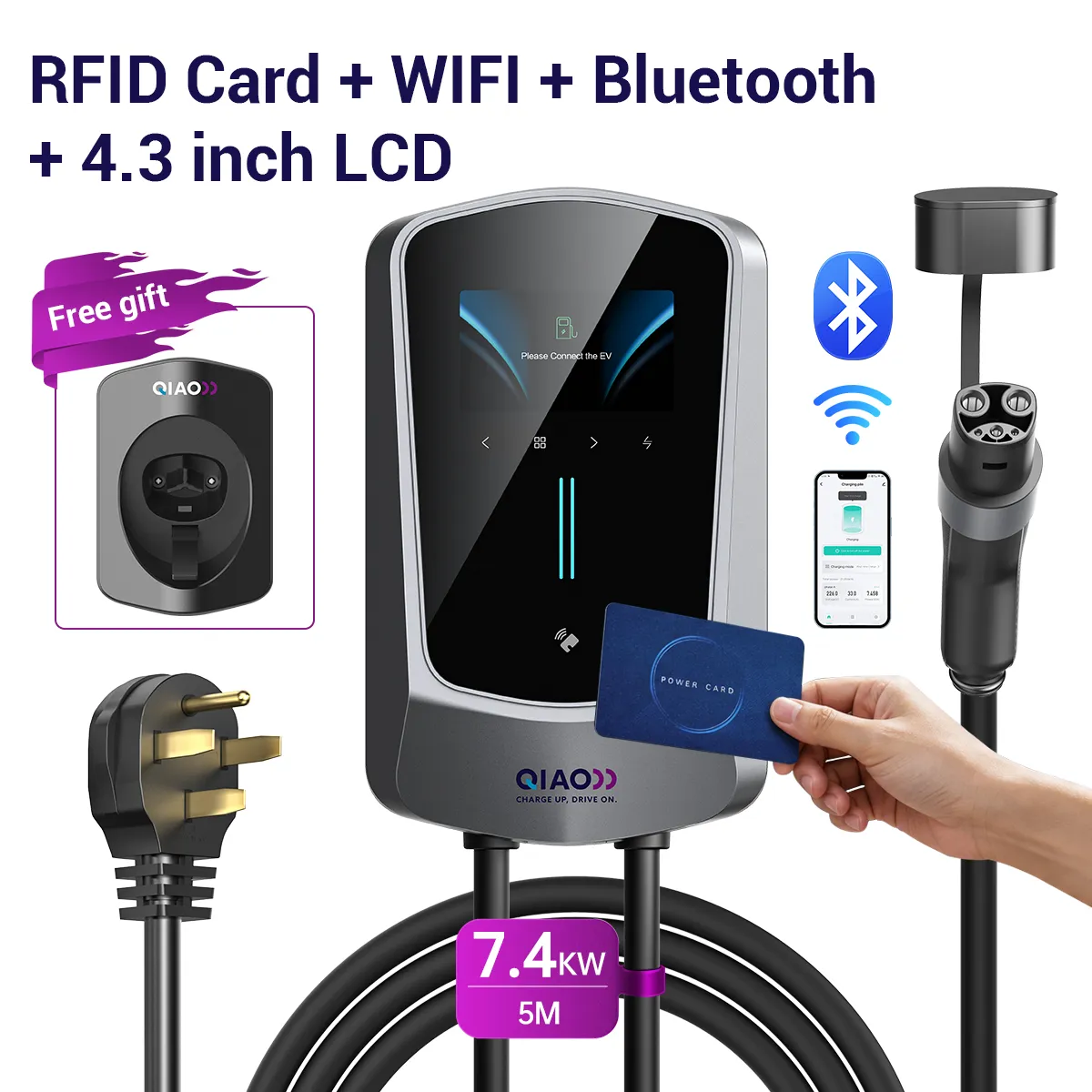 7KW -14-50P -RFID Card + WIFI + Bluetooth + 4.3 inch LCD + APP