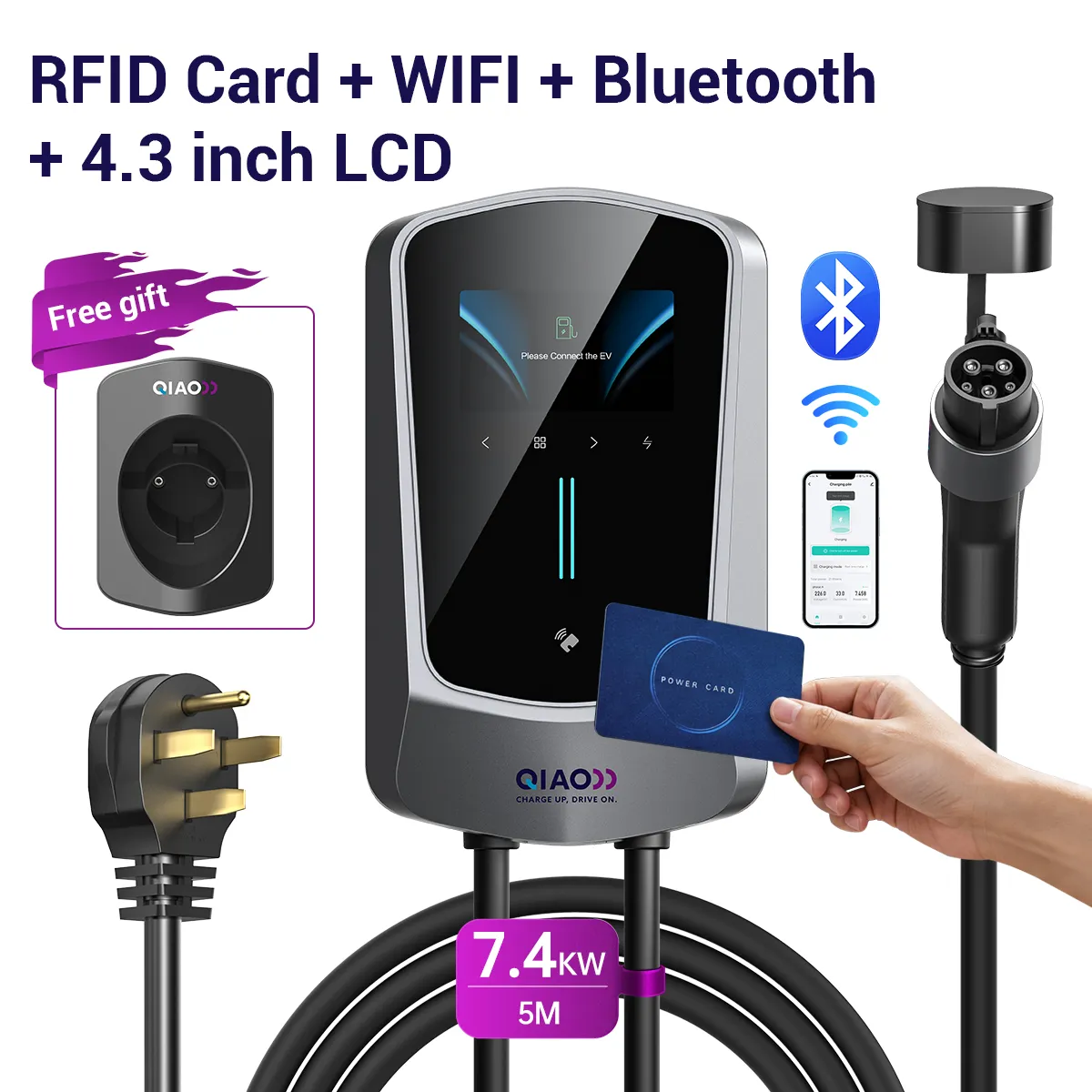 7KW -14-50P -RFID Card + WIFI + Bluetooth + 4.3 inch LCD + APP