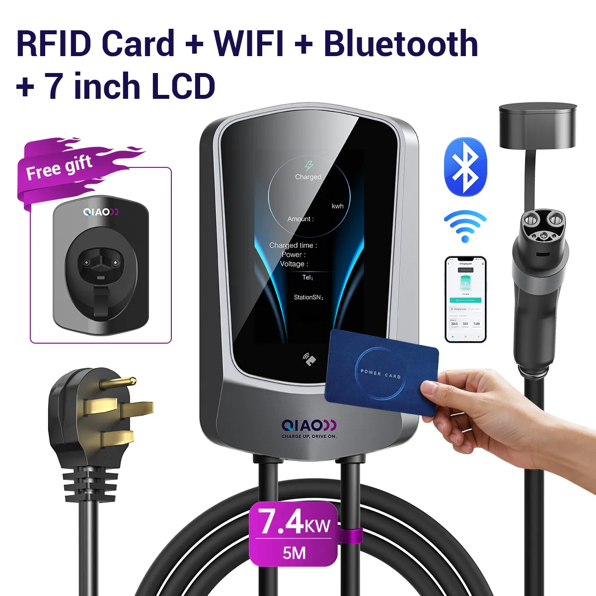 7KW -14-50P -RFID Card + WIFI + Bluetooth + 7 inch LCD + APP