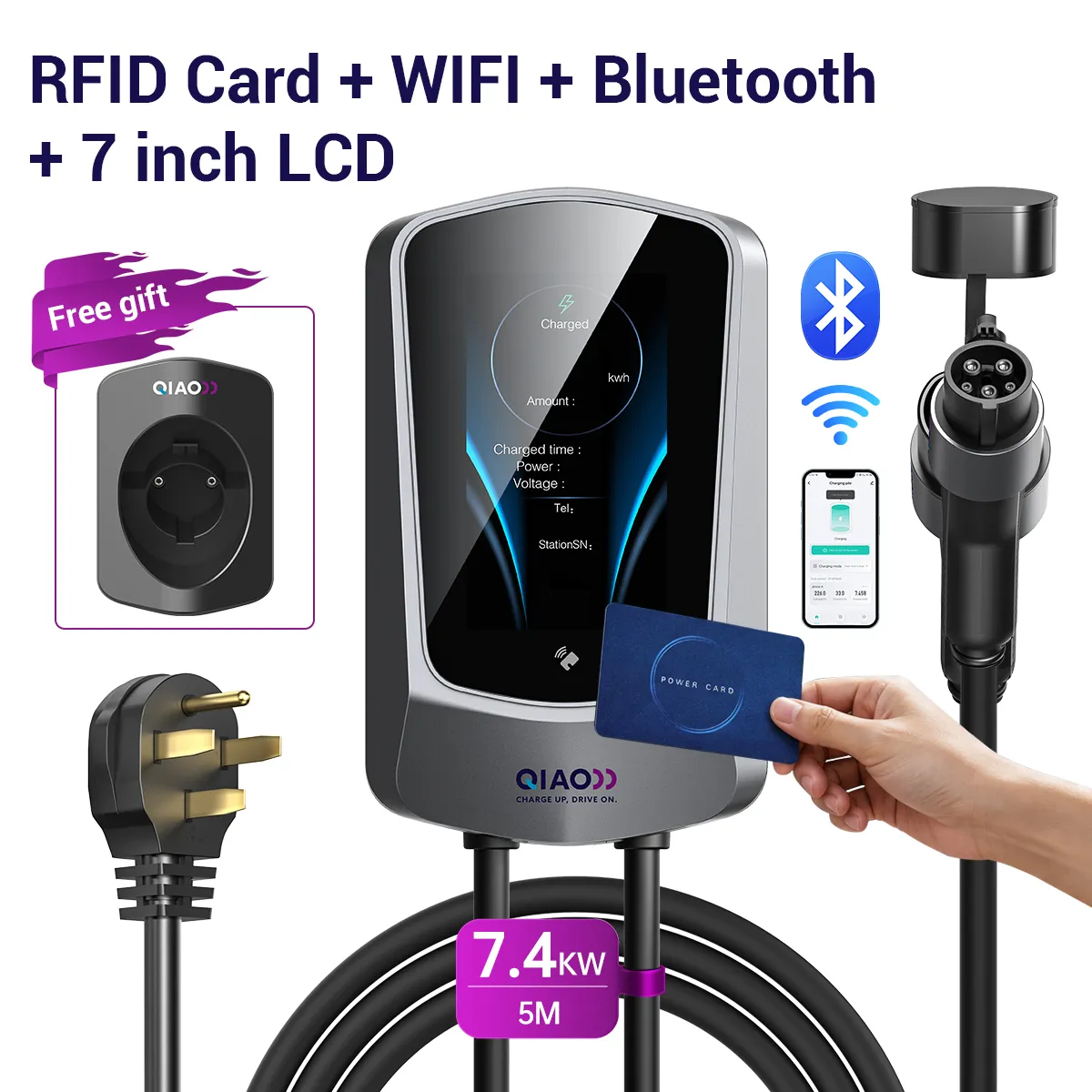 7KW -14-50P -RFID Card + WIFI + Bluetooth + 7 inch LCD + APP