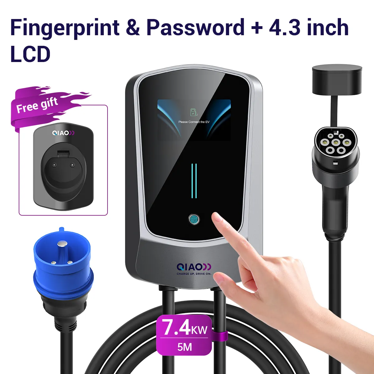 7KW -Blue CEE 32A-Fingerprint & Password + 4.3 inchLCD