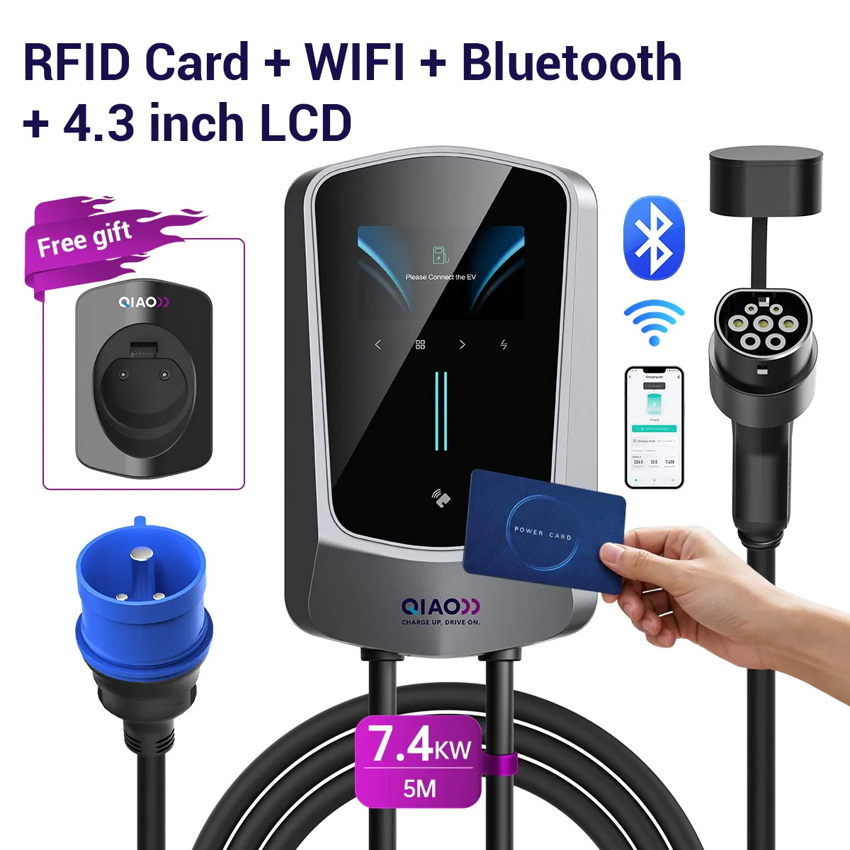 7KW -Blue CEE-32A-RFID Card + WIFI + Bluetooth+APP + 4.3'LCD