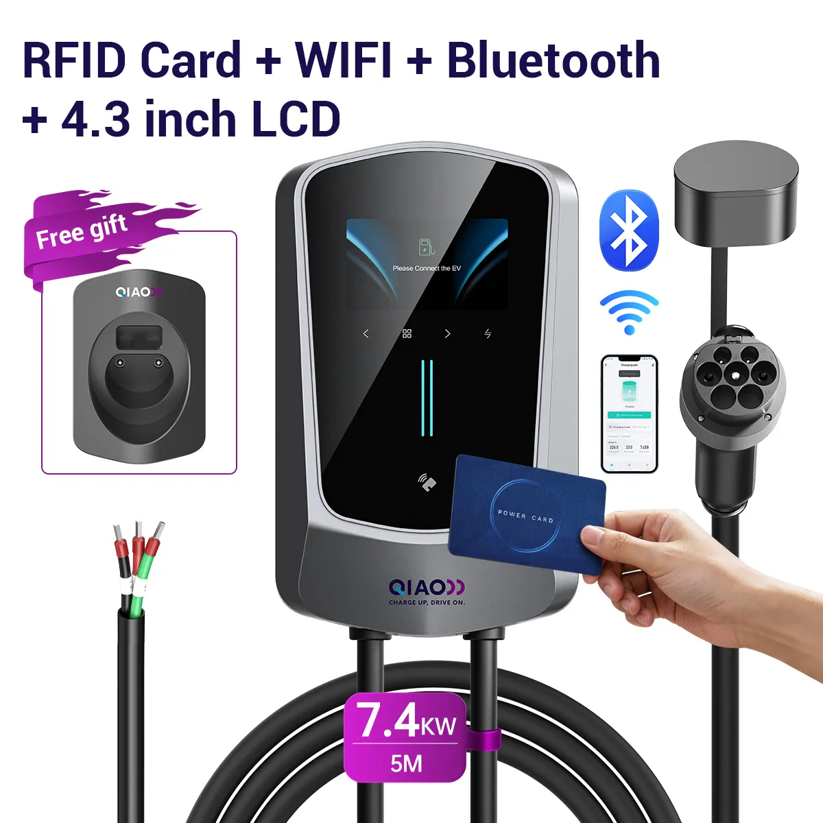 7KW -Hardwired -RFID Card + WIFI + Bluetooth+ 4.3 inch LCD + APP