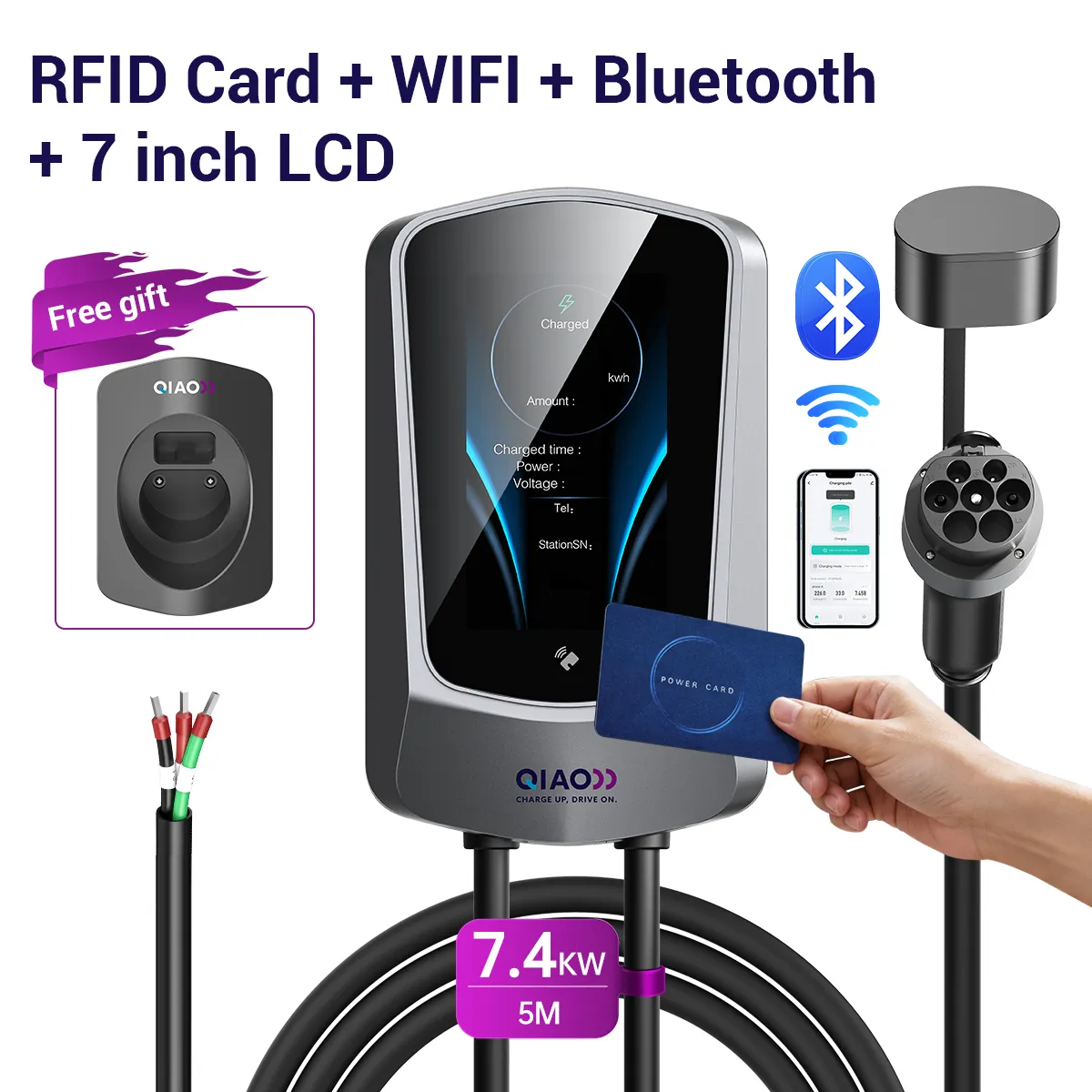 7KW -Hardwired -RFID Card + WIFI + Bluetooth+ 7 inch LCD + APP