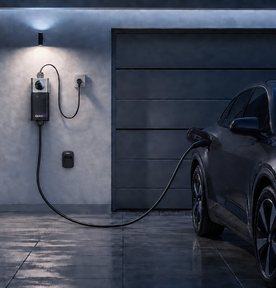 How to Choose a Portable EV Charger: 8 Things to Check Before Buying QIAO portable EV charger charging an electric car in a residential garage.