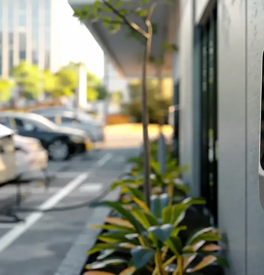 EV Charging Plug Standards by Market: Type 1, Type 2, GB/T, CCS and NACS QIAO wall-mounted EV charger installed beside an outdoor parking area.