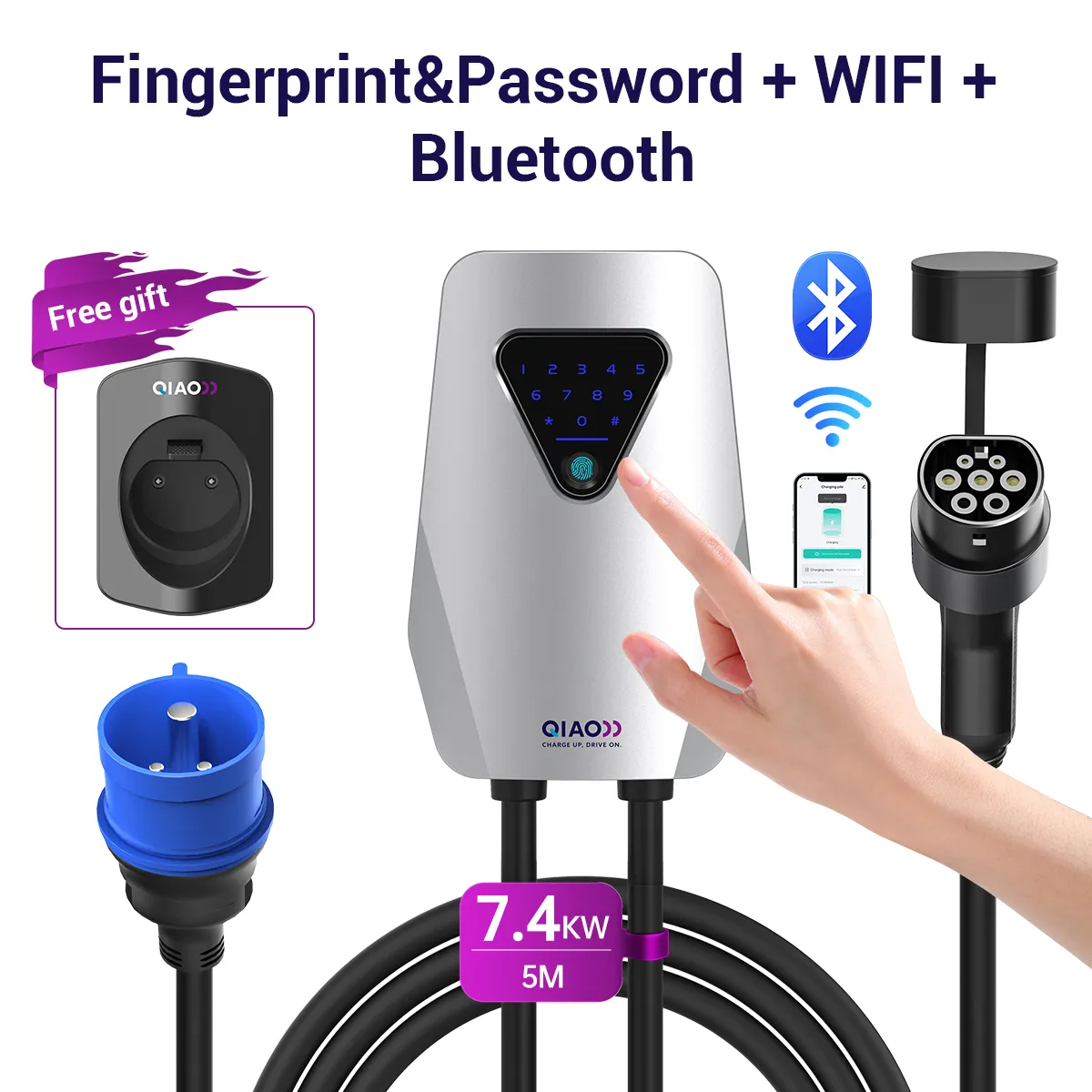 7KW -Blue CEE 32A -Fingerprint&Password +WIFI + Bluetooth+APP